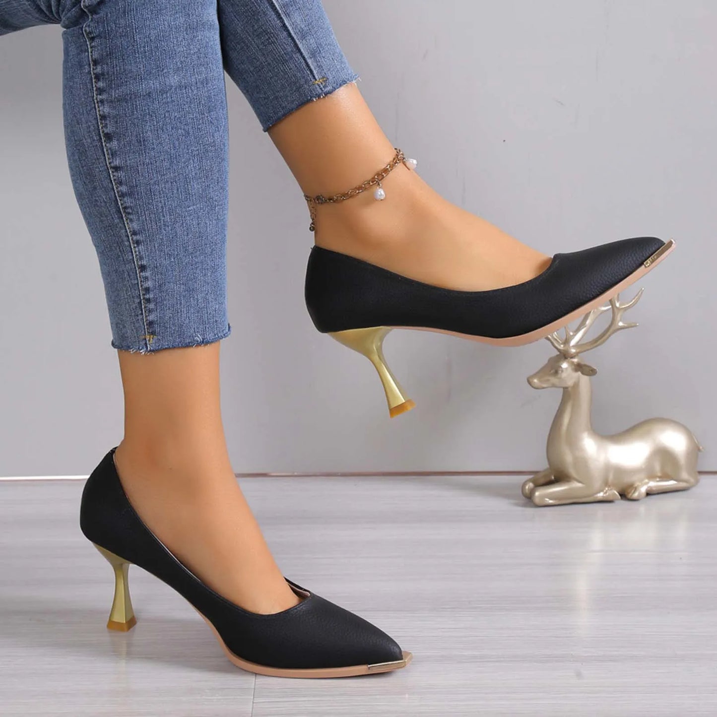 Elegant Women High Heels Solid Color Point Toe Shallow Mouth Casual Platform