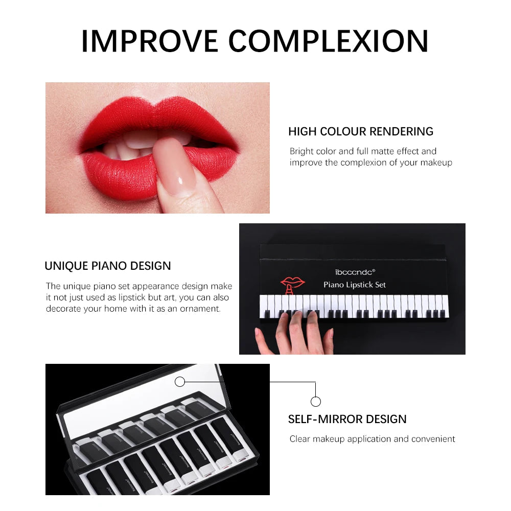 8Pcs/Set Velvet Matte Lipstick  Long Lasting Waterproof Creative Piano Box Design Nude Red Batom