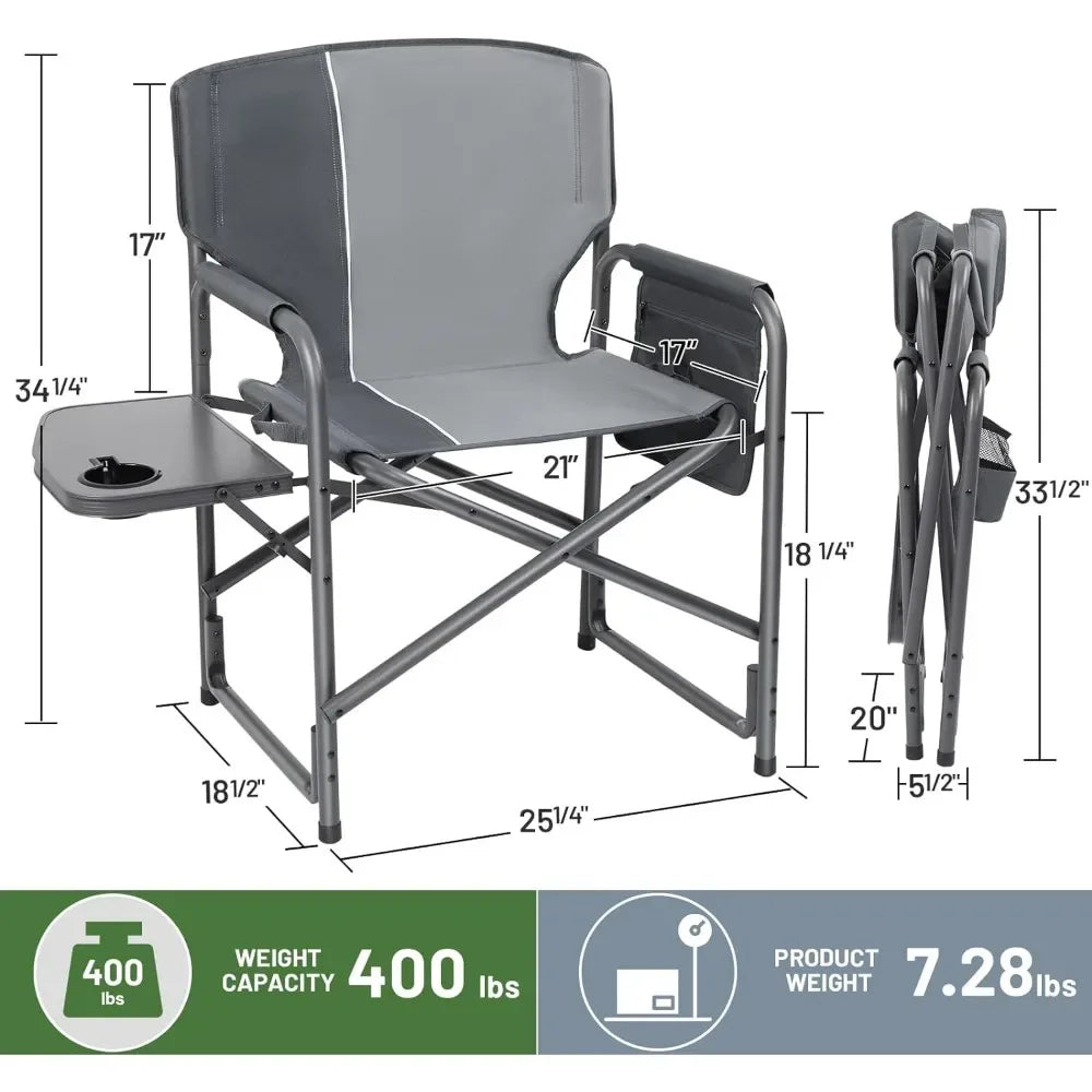 Lightweight Oversized Camping Chair Portable Aluminum with Side Table Detachable Side Pocket