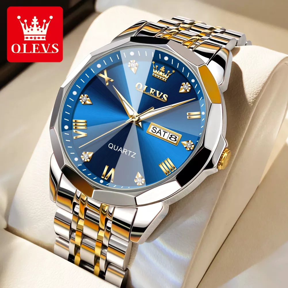 Men's Watches Rhombus Mirror Original Quartz Watch Waterproof Luminous Stainless Steel