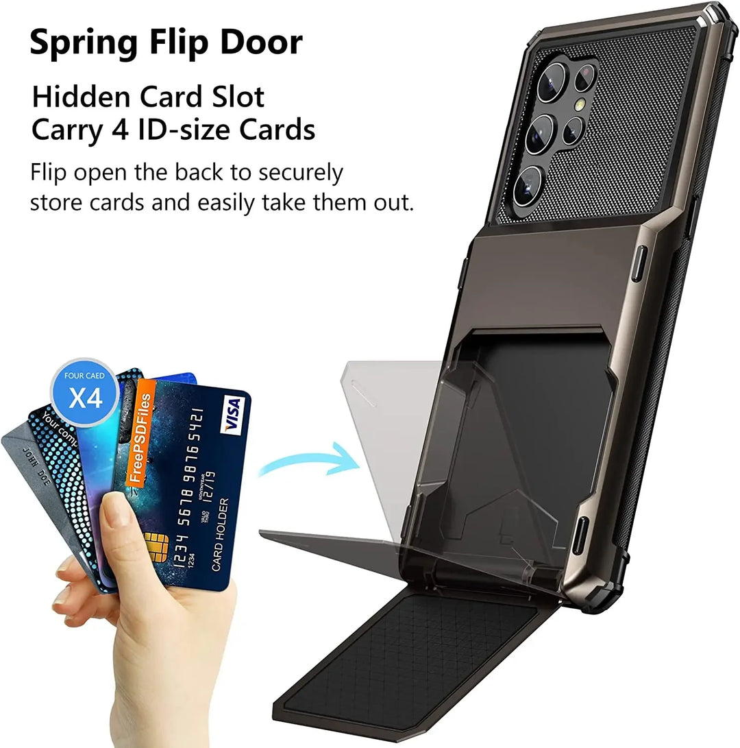 for Samsung S24 S23 S22 Ultra S21 Wallet Case Flip Cover Credit Card Holder Pocket Dual Layer Protective Full-Body Hard Bumper