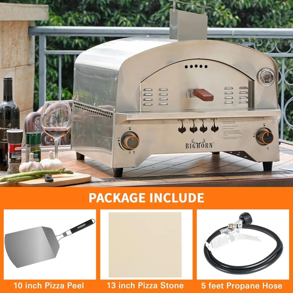 Portable Propane Pizza Oven with 13 inch Stone, Stainless Steel Maker