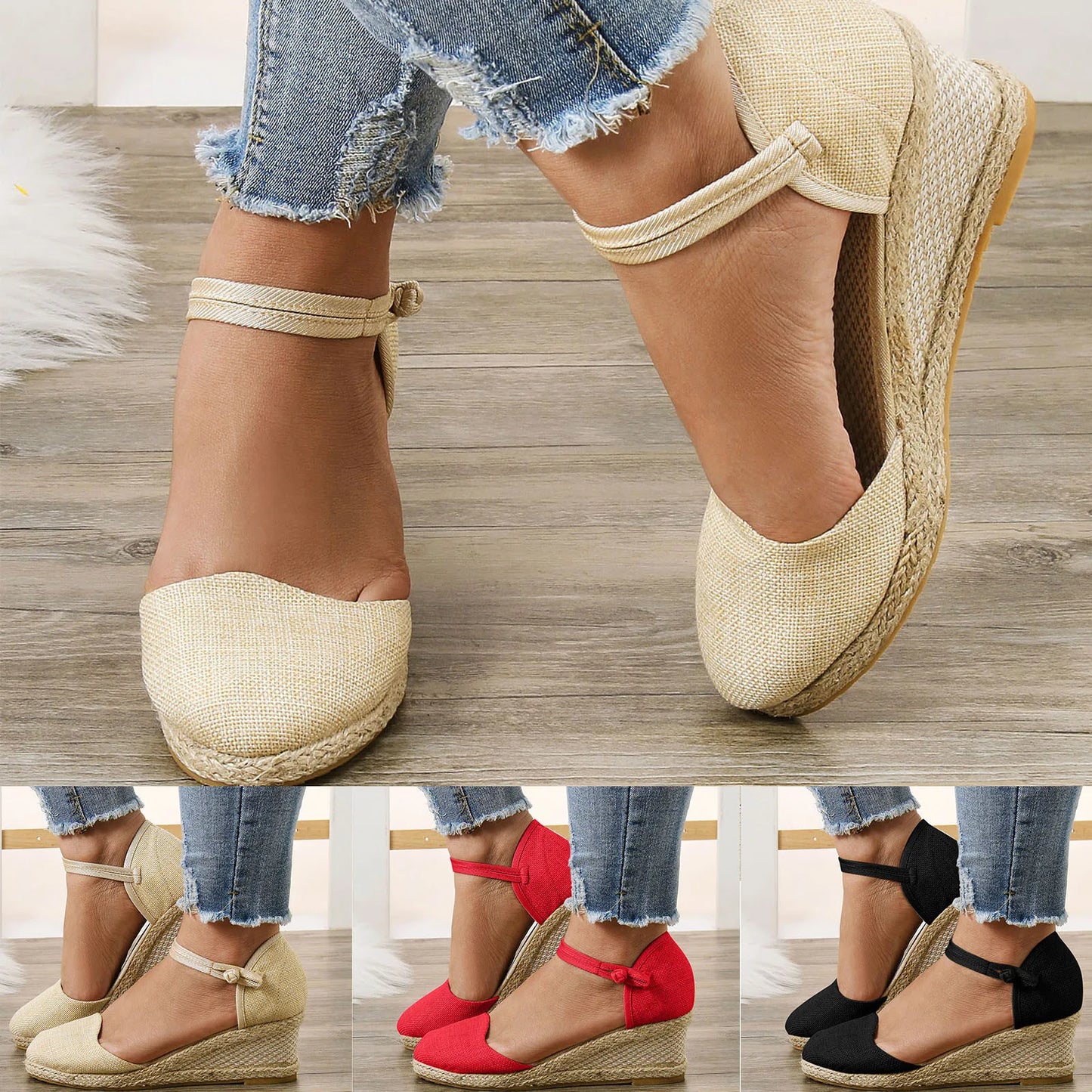 2023 Women Wedge Sandals Summer Red Black High Heel Platform