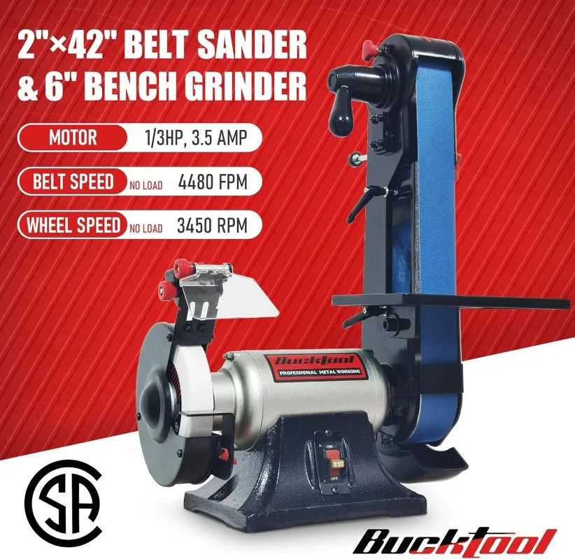 Combo 2" x 42" Belt Sander 6" Bench Grinder, Knife Sharpener with Large Work Table Upgraded Model