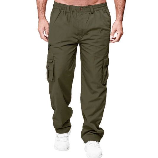 Casual Solid Color Pocket Fashion Straight Leg Cargo Pants for Men