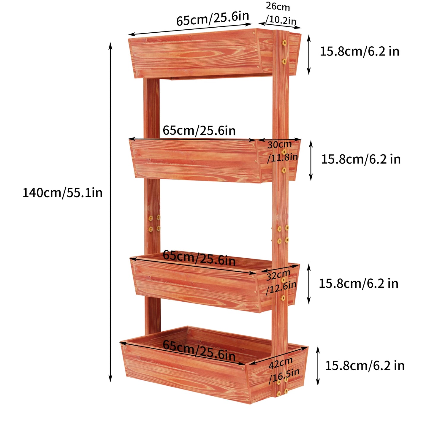 4-Tier Raised Garden Bed, Vertical Flower Pots Rack with Detachable Ladder and Adjustable Shelf, Wooden