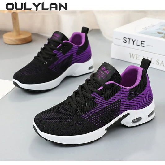 Fashion Spring Running Shoes for Women Large Size Casual Breathable Lace up Elastic Air Cushion