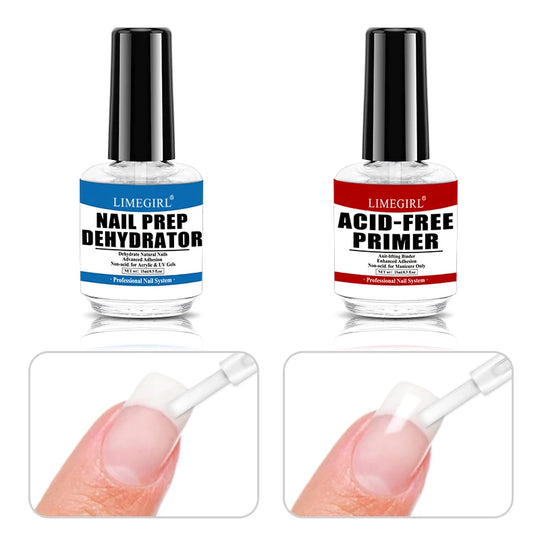 Professional Nail Prep Dehydration and Acid-Free Primer, for UV Gel Quick Drying Premium Adhesive Gift Set