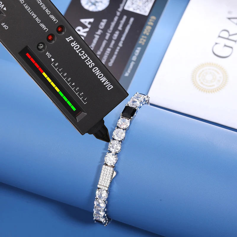 ICEOUTBOX Original Design Real D VVS Moissanite Tennis Bracelet For Women S925 Silver Black Baguette Men Hip Hop Jewelry Unisex