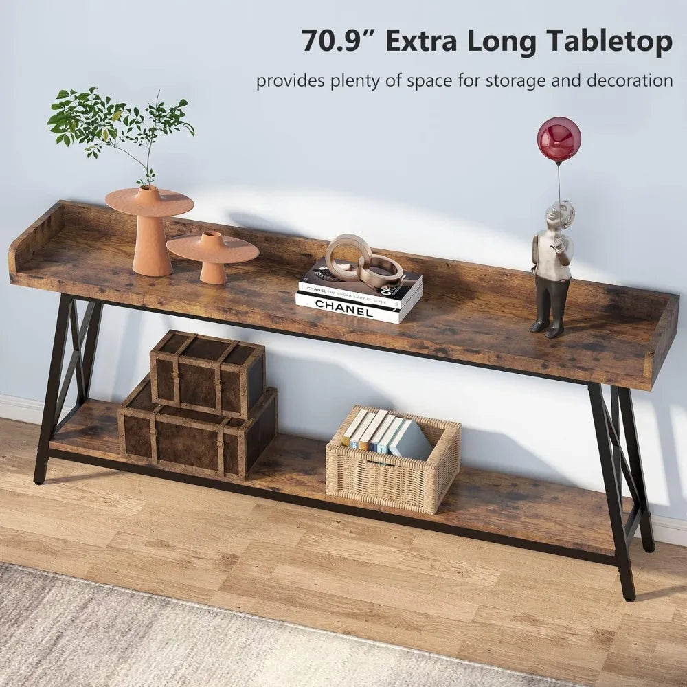 70.9 inch Extra Long , Rustic Industrial Sofa Table for Living Room