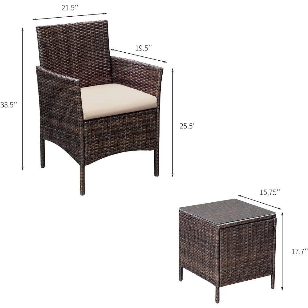 3 Pieces Patio Furniture  Rattan Wicker Chair Conversation Set