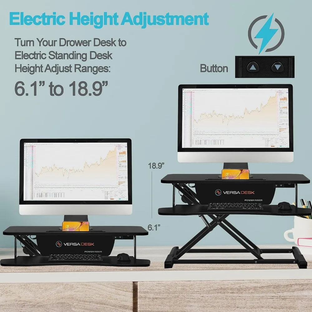 PowerRiser 32 Inch Electric Standing Desk Converter for Dual Monitor, Laptop Workstation with Wide Keyboard Tray