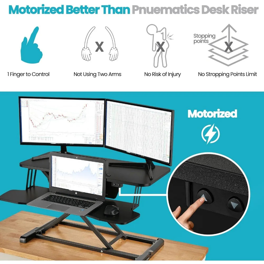 PowerRiser 32 Inch Electric Standing Desk Converter for Dual Monitor, Laptop Workstation with Wide Keyboard Tray