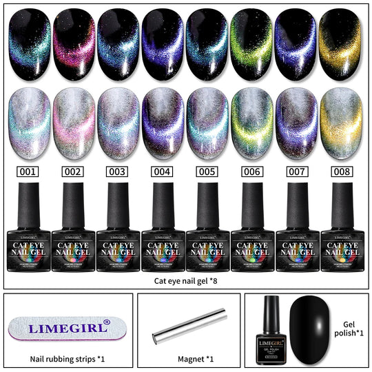 Magnetic Cat Eye Gel Nail Polish Set, 8 Colors , Holographic Glitter, Manicure Kit