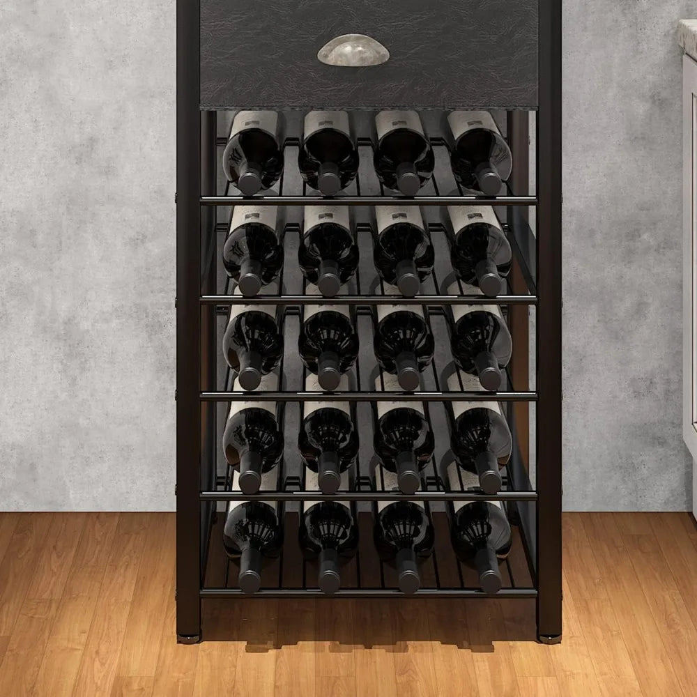 Wine Rack Freestanding Floor, 4-Tier bar Cabinet with Tabletop, Glass Holder