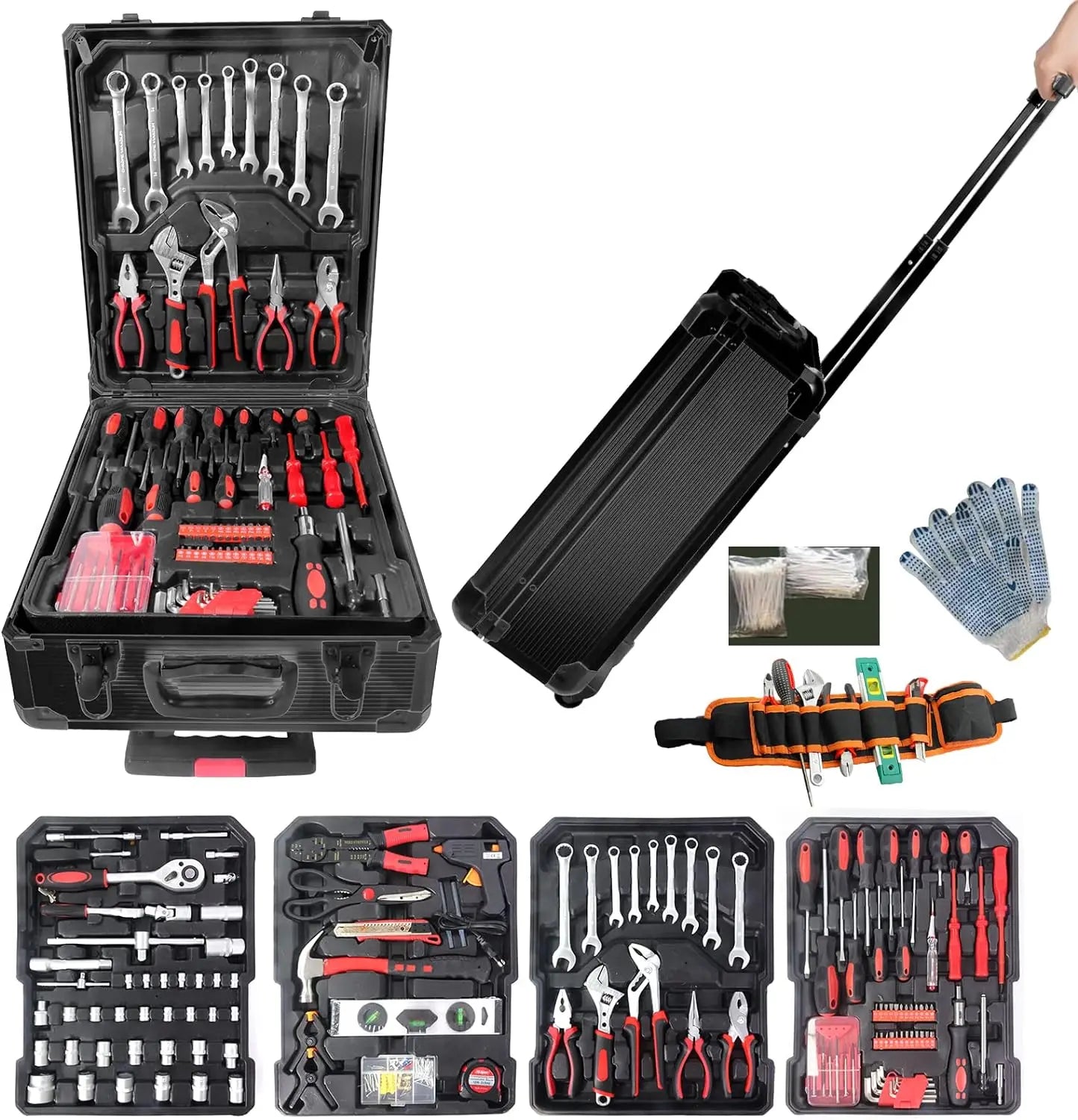 Tool Kit with Rolling  Box, Complete Tool Box Set, House hold Set, Aluminum Trolley