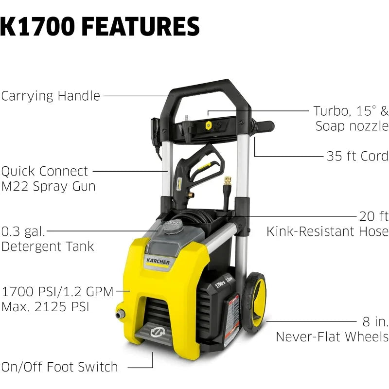 Max 2125 PSI Electric Pressure Washer with 3 Spray Nozzles - Great for cleaning Cars, Siding, Driveways