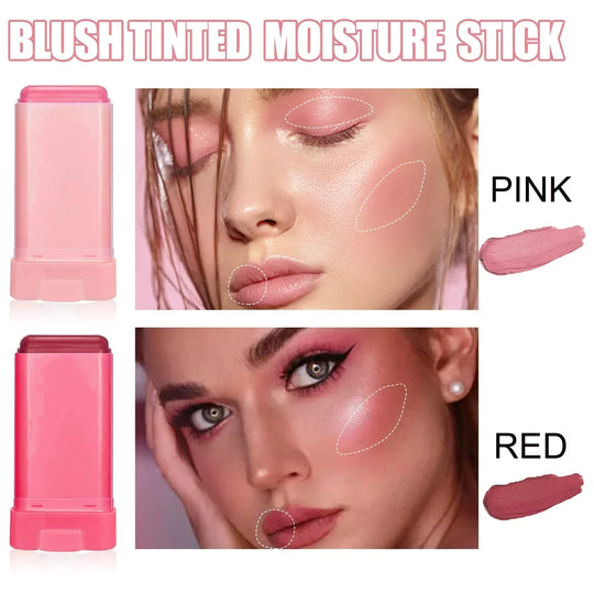 Silky Matte Pearl Blush Cream Red Pink Natural Hydrating Lip Waterproof Lasting Cheek Blush Cream Stick Apply Blush for Makeup