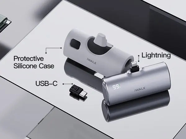 IWALK5000mAh portable capsule power bank with fast charging and interchangeable connector suitable for iPhone Lightning