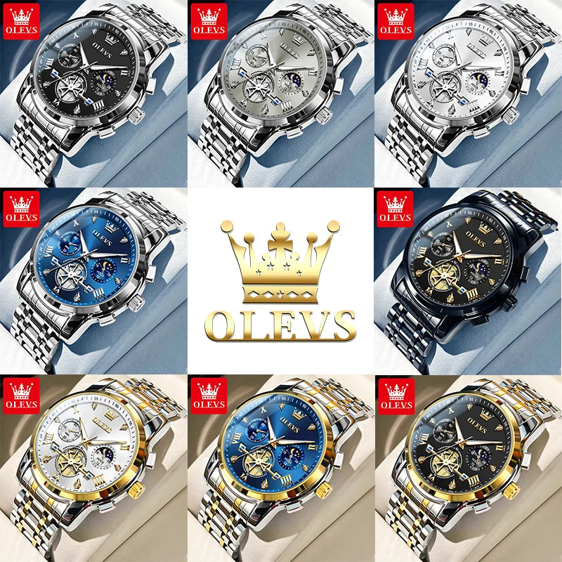 Men's Watches Classic Multifunctional Fly wheel Chronograph Original Quartz Wristwatch Moon Phase 24 Hour Waterproof