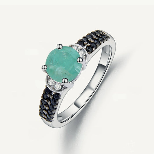 Round Natural Emerald Wide Pave Style Ring For Women 925 Sterling Silver Birthstone Fine Jewelry