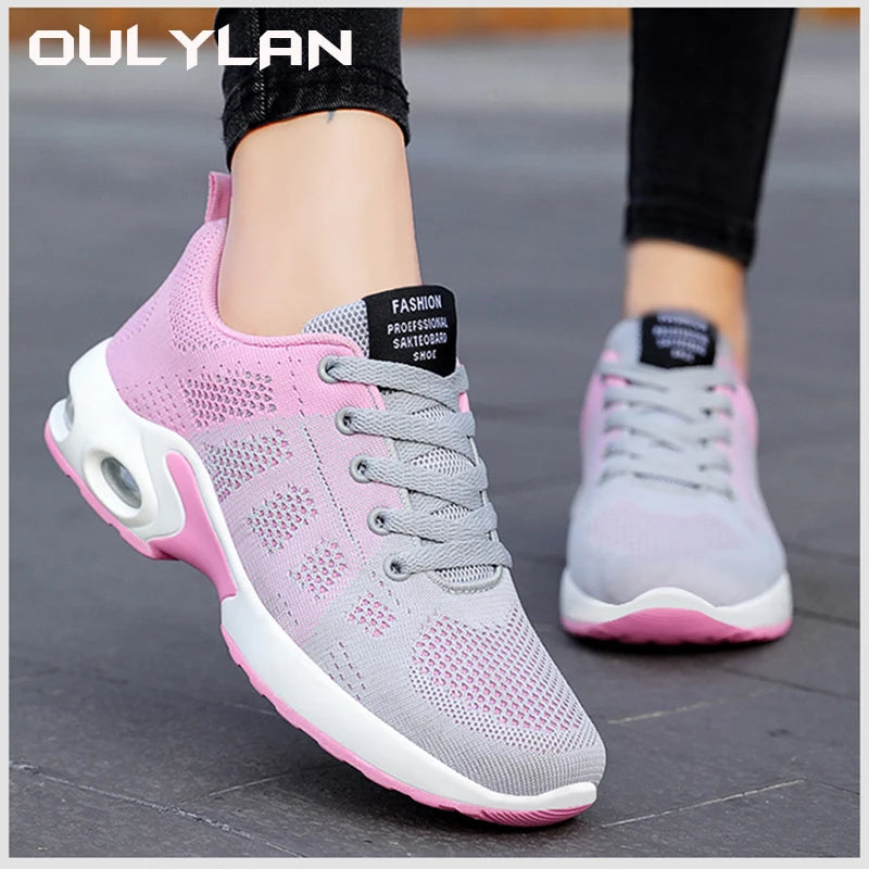 Women's Casual Outdoor Breathable and Lightweight Sports Shoes Women Lace Up Air Cushion