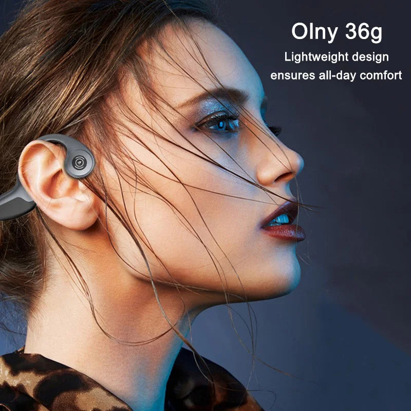 Real Bone Conduction Headphones Bluetooth Wireless Earphones Waterproof Sports Headset with Mic for Workouts Running Driving