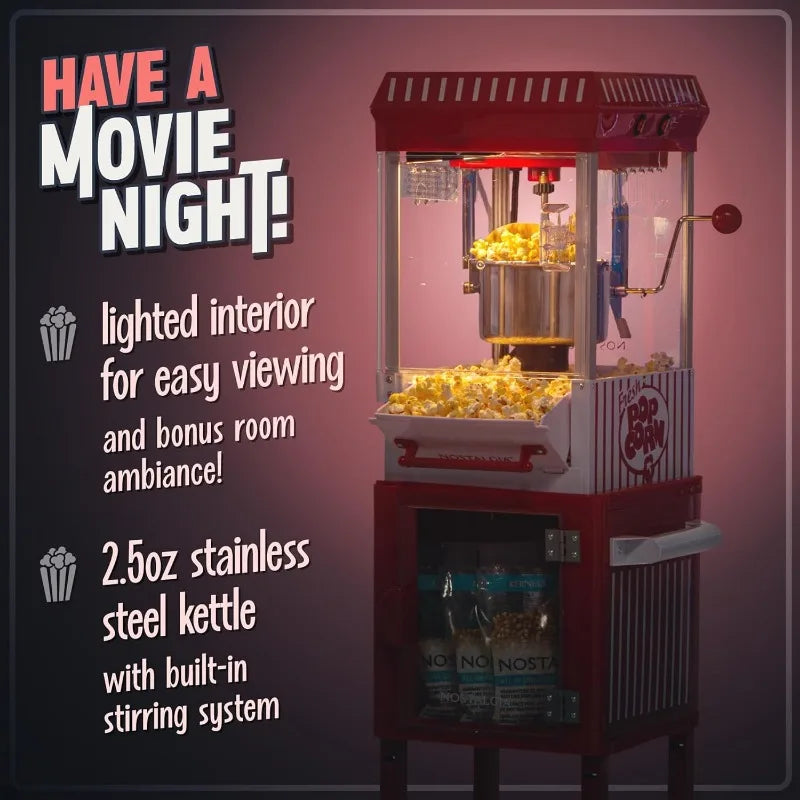 Nostalgia Popcorn Maker Machine - Professional Cart With 2.5 Oz Kettle Makes Up to 10 Cups