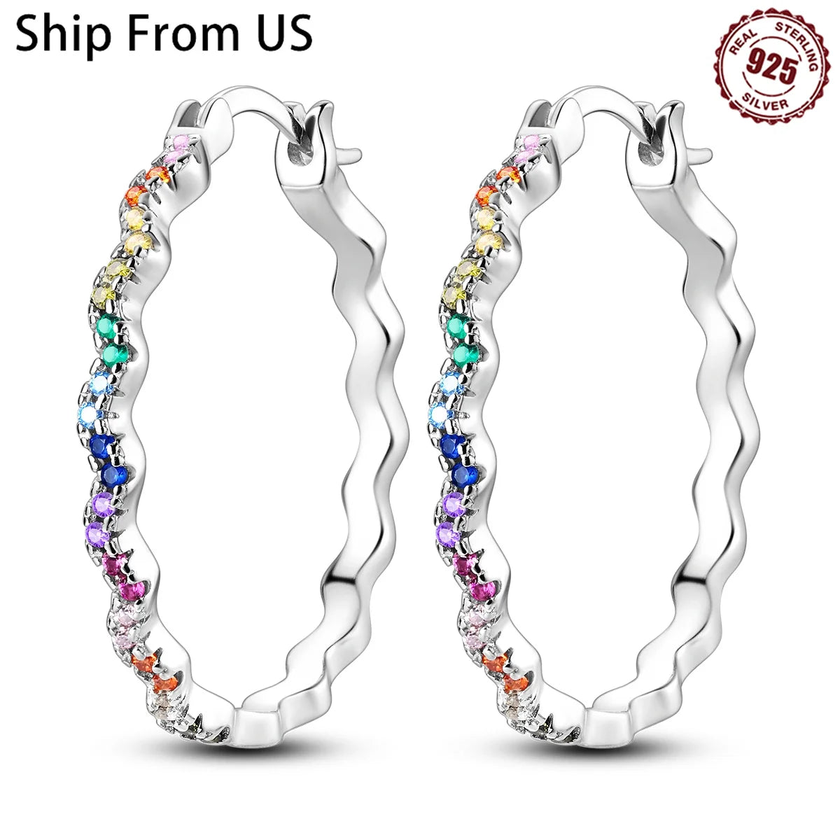 925 Sterling Silver Colorful And Minimalist Series Jewelry Fashion Zircon Circle Hoop Earrings For Women