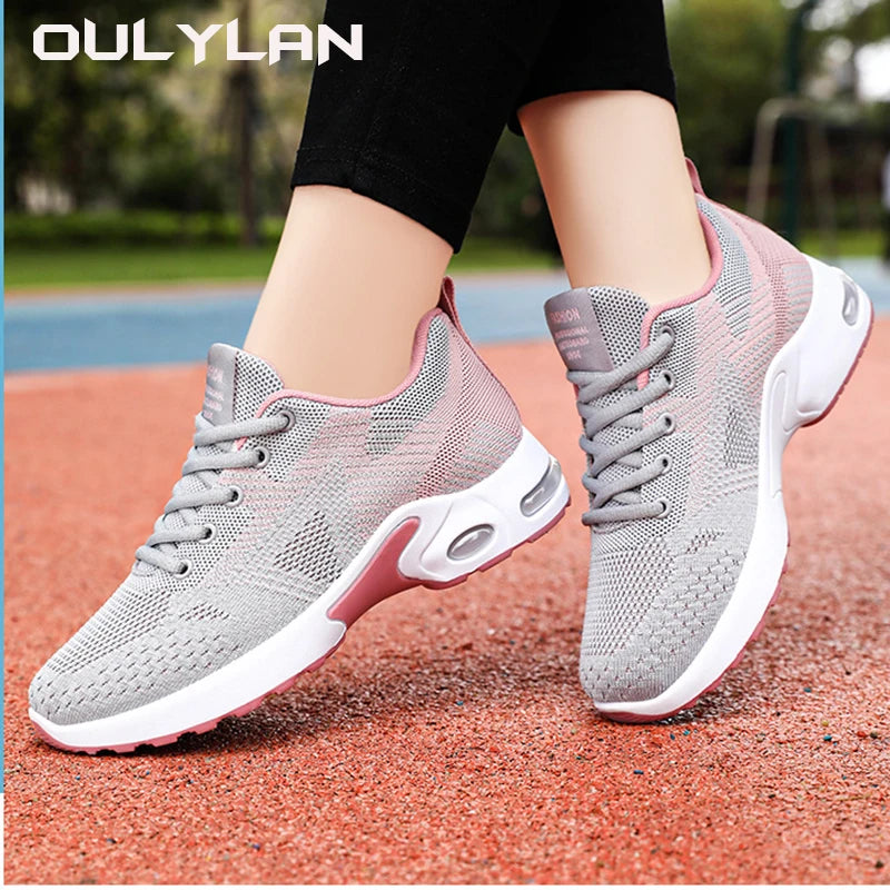 Fashion Spring Running Shoes for Women Large Size Casual Breathable Lace up Elastic Air Cushion