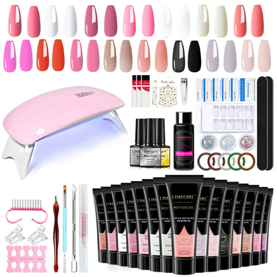 Set for Nail Extensions Quick Building Poly UV Gel Set With 54W UV Lamp Acrylic Extension Gel Nail Polish Kit