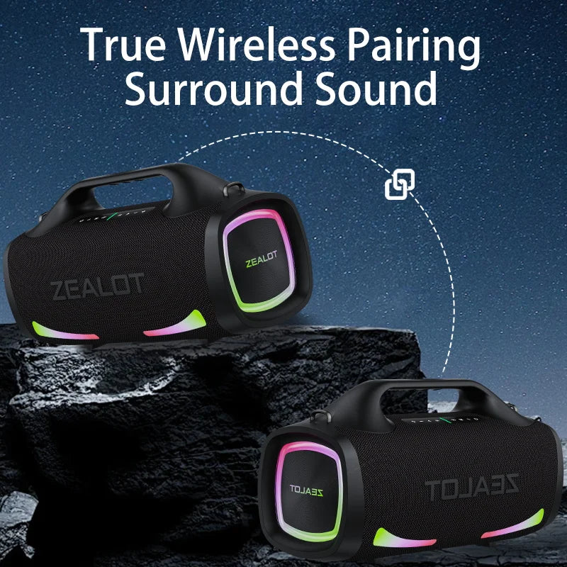 Zealot S79 100W Wireless speaker, Outdoor Portable Subwoofer Speaker, Hifi Sound quality,Dual Pairing, Fast Charging,24000mAh.