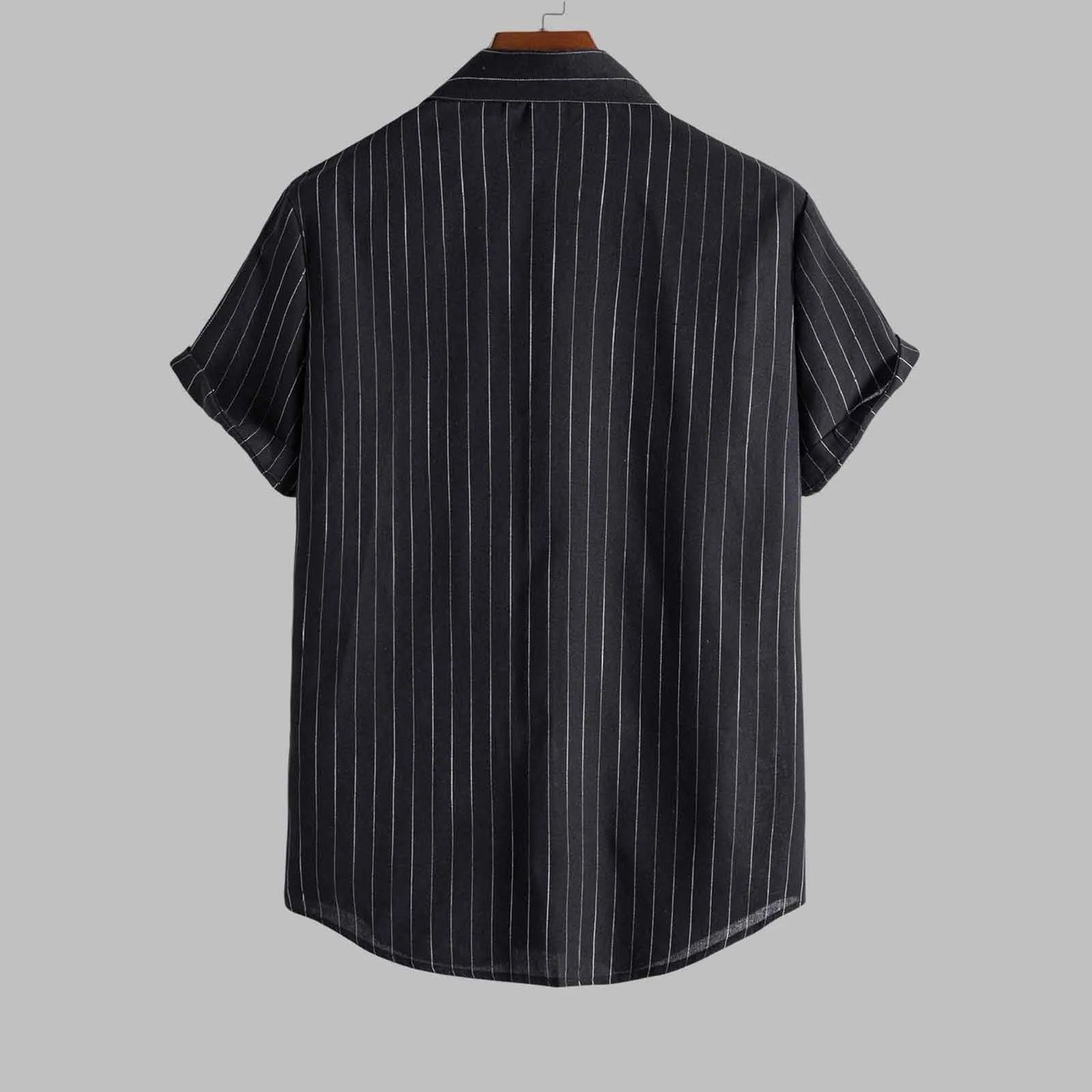 Men's Casual Striped Short Sleeved Shirts Turn-Down Collar Fashion Summer