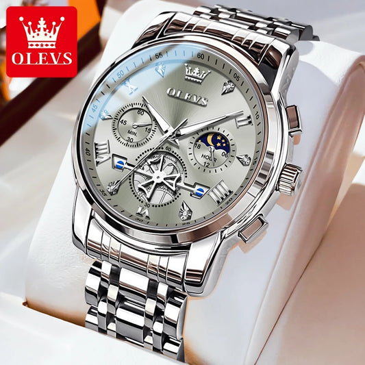 Men's Watches Classic Multifunctional Fly wheel Chronograph Original Quartz Wristwatch Moon Phase 24 Hour Waterproof