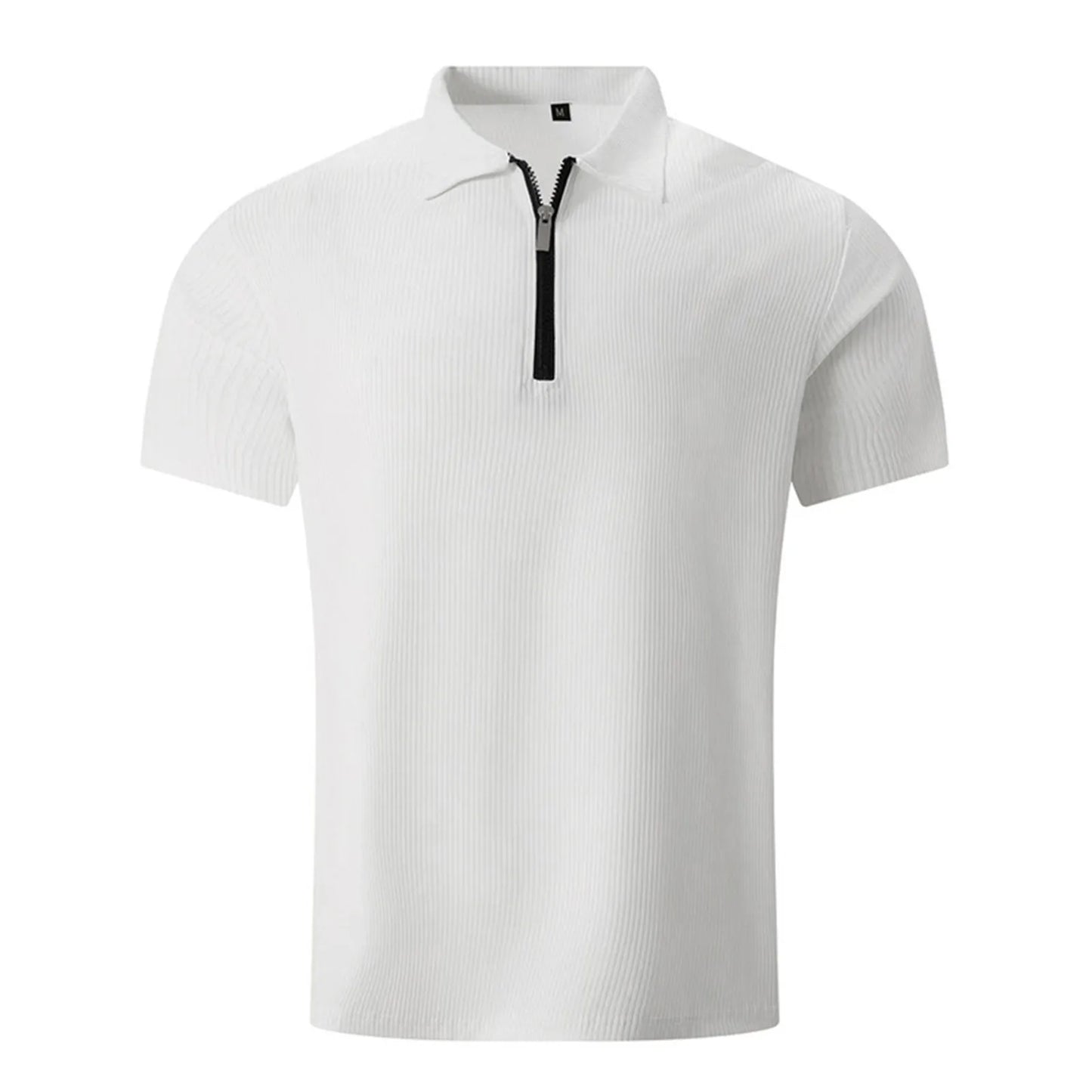 Men'S Fashion Polo Shirts 2024 Summer Stripe Zipper Mens Polo Shirt Solid T-Shirt Brand Short-Sleeved Shirt Casual Slim Tops