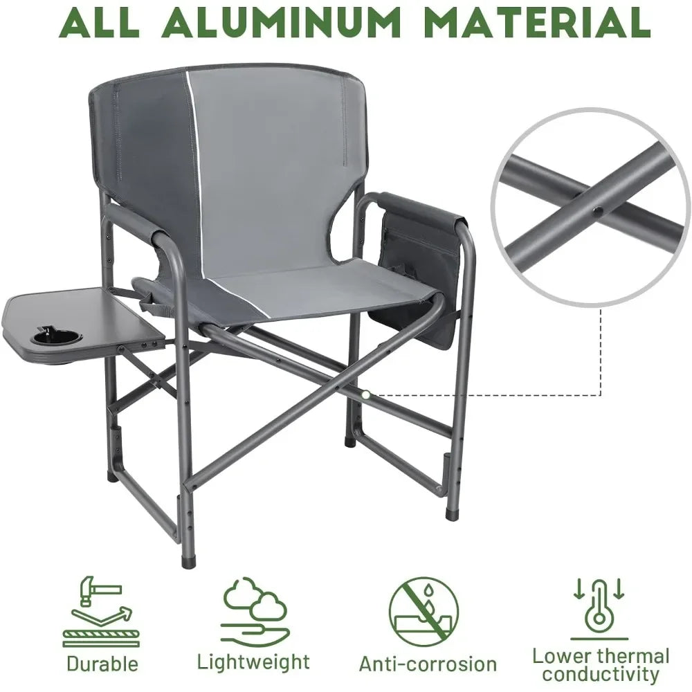 Lightweight Oversized Camping Chair Portable Aluminum with Side Table Detachable Side Pocket