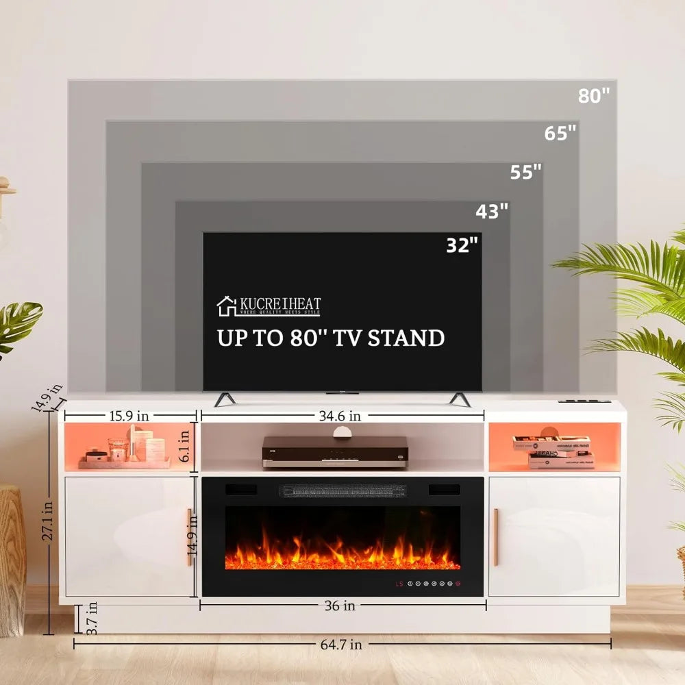 70''TV Stand with 36''Fireplace-LED Light Entertainment Center for 75+inch TV, Modern