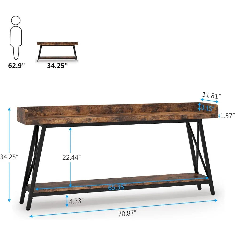 70.9 inch Extra Long , Rustic Industrial Sofa Table for Living Room