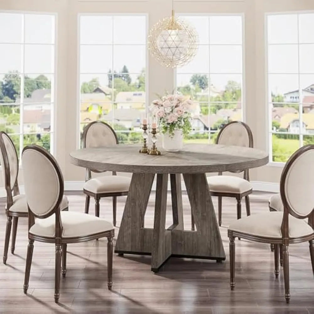 Kitchen dining table, circular 47 inch gray farmhouse wooden (excluding chairs)