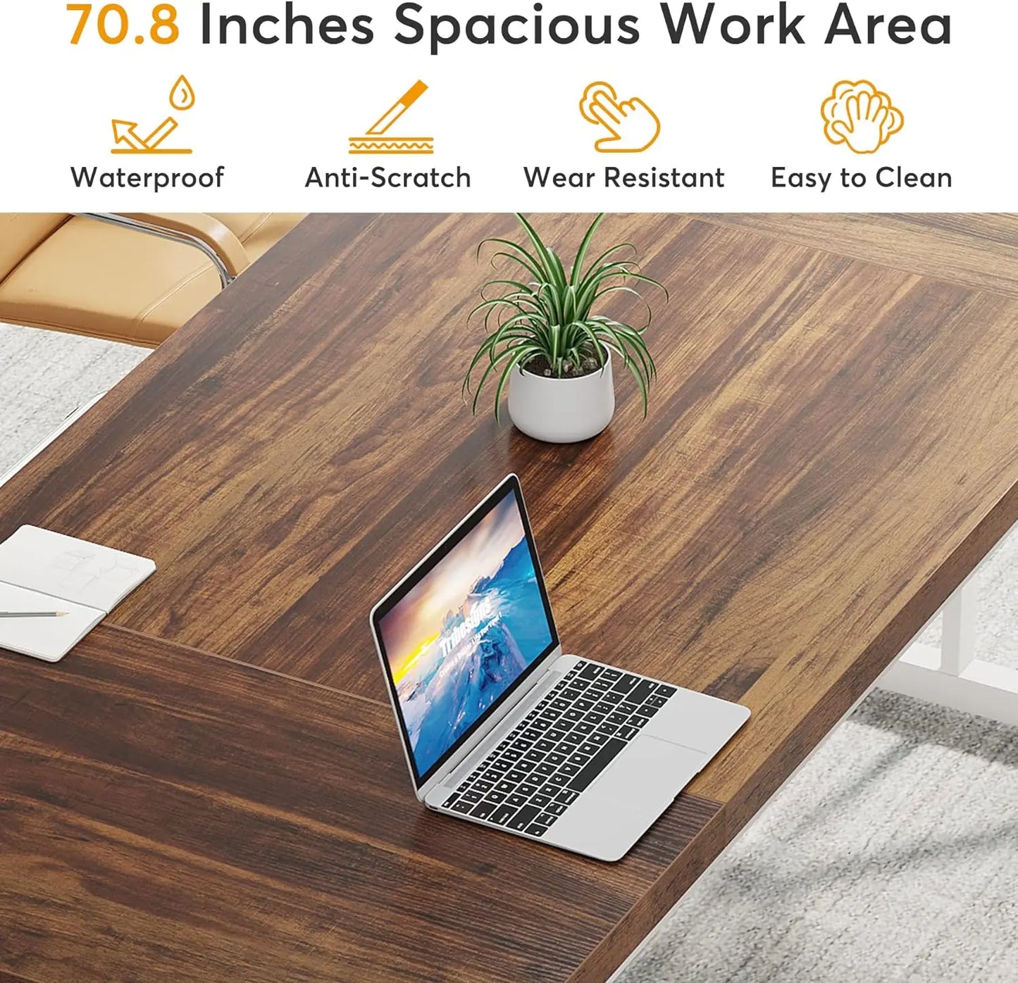 70.8-Inch Executive Desk, Large Computer Office Desk Workstation, Modern Simple Style