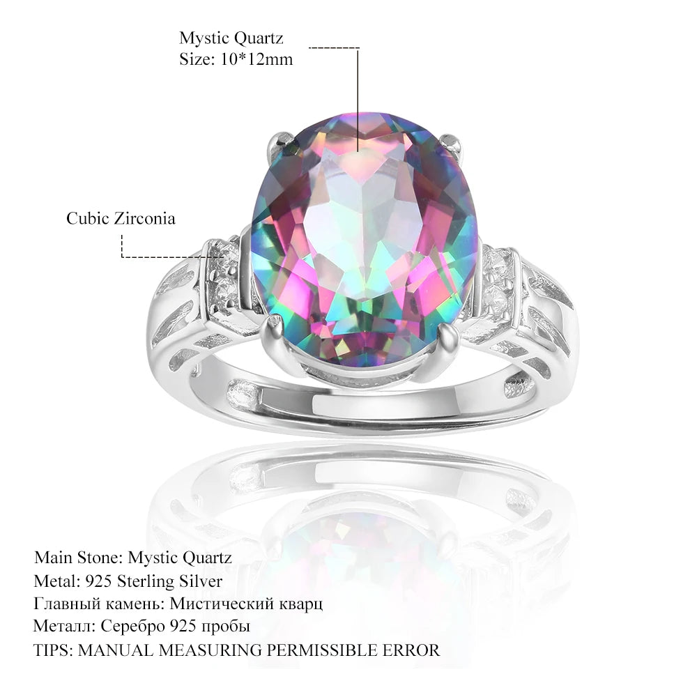 4.36Ct 10x12mm Oval Rainbow Mystic Topaz Gemstone Rings in Sterling Silver Gift For Her