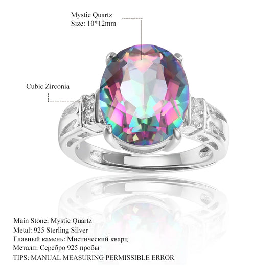 4.36Ct 10x12mm Oval Rainbow Mystic Topaz Gemstone Rings in Sterling Silver Gift For Her