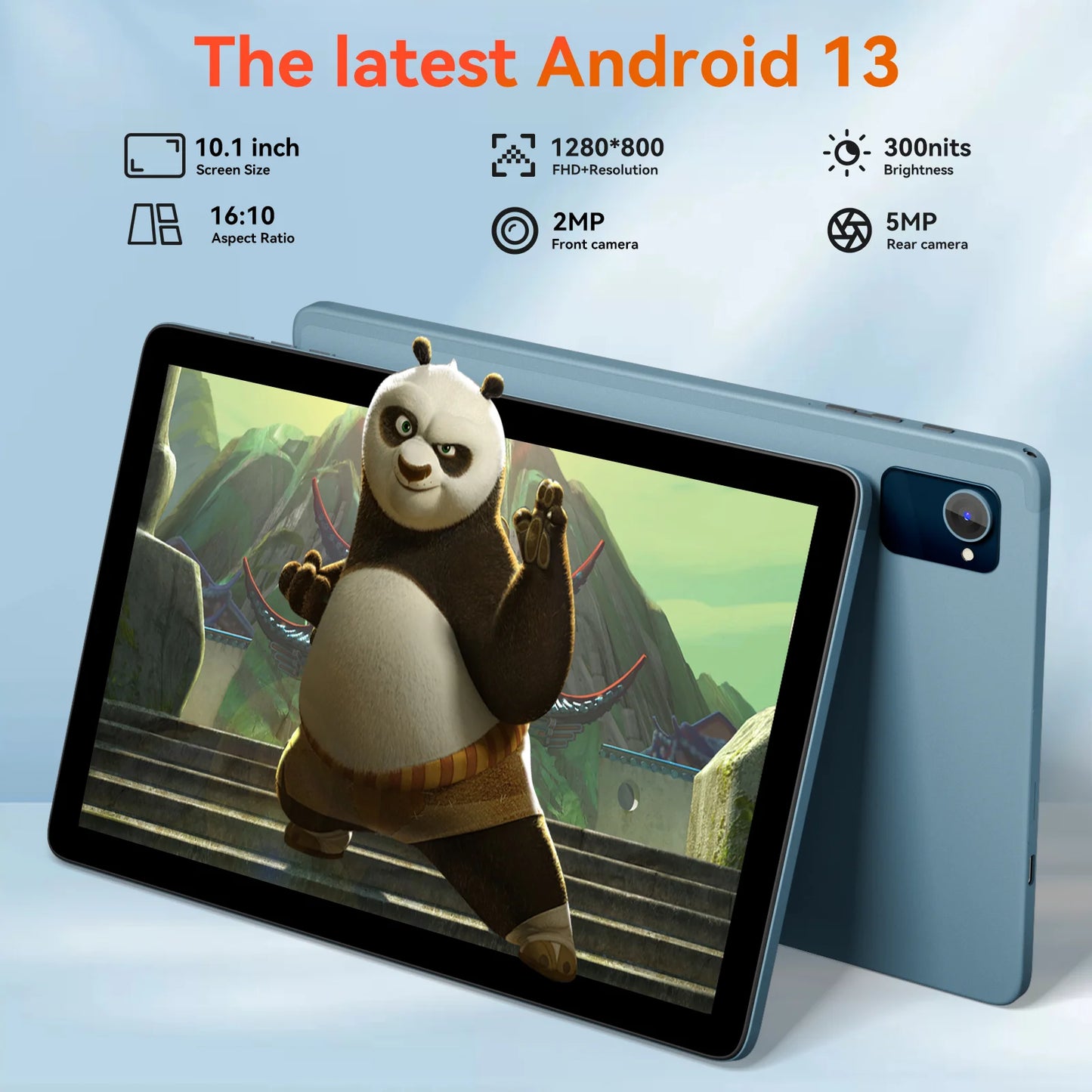 10.1" Tablet 1280x800 IPS Android 13 Octa Core 3GB RAM 32GB ROM Bluetooth 6000mAh Wi fi Portable