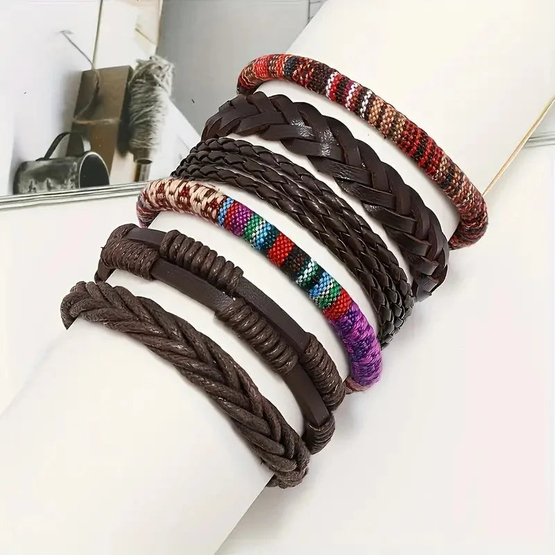 36pcs/set Tree Of Life Men's Retro PU Leather Woven Versatile Bracelet