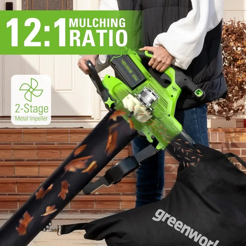 Greenworks 40V (230 MPH / 505 CFM / 75+ Compatible Tools) Cordless Brushless Leaf Blower / Vacuum