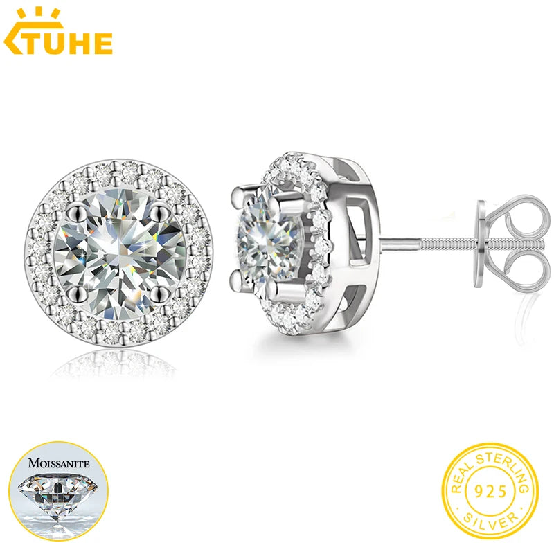 Classic Round 2CT Moissanite Earring For Women Jewelry Sterling Silver 925 Fashion