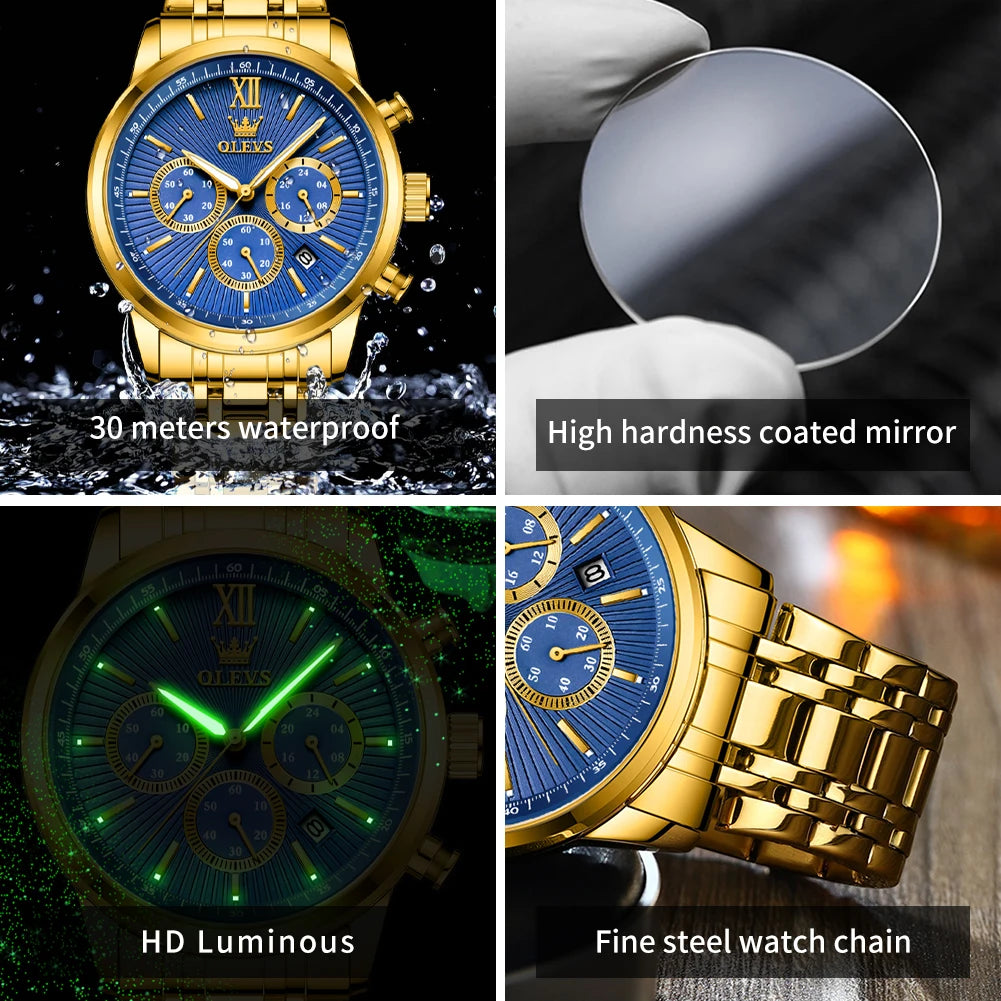 Classic Three Small Dials Original Quartz Watch for Man Waterproof Stainless Steel Luminous Fashion Trend