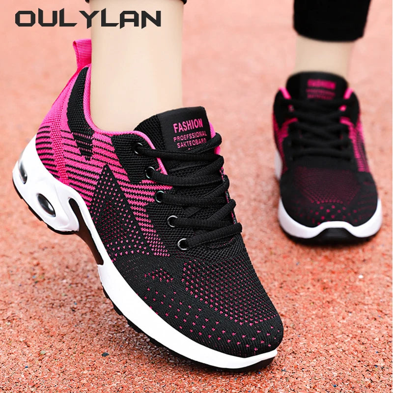 Fashion Spring Running Shoes for Women Large Size Casual Breathable Lace up Elastic Air Cushion