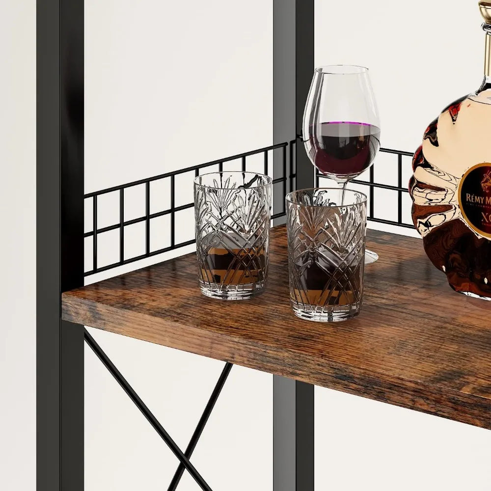 Wine Rack Freestanding Floor, 4-Tier bar Cabinet with Tabletop, Glass Holder