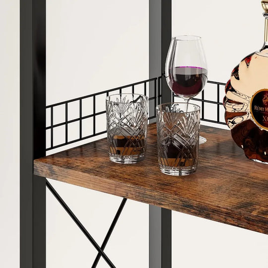 Wine Rack Freestanding Floor, 4-Tier bar Cabinet with Tabletop, Glass Holder